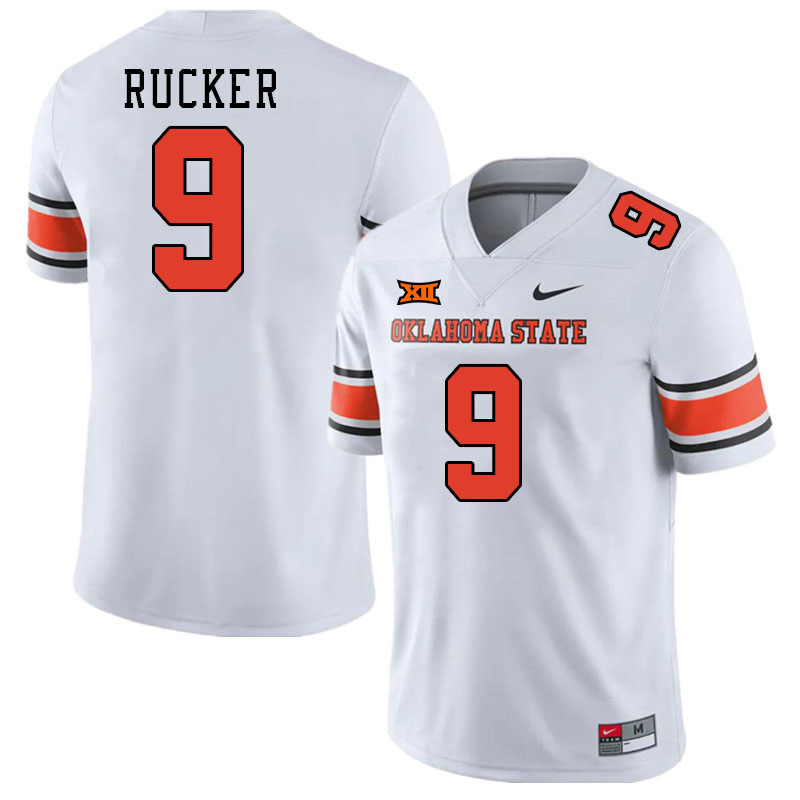 Men #9 Trey Rucker Oklahoma State Cowboys College Football Jerseys Stitched-White - Click Image to Close